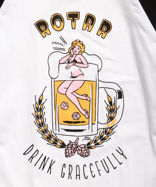 ROTAR(ローター)の「DRINK GRACEFULLY Raglan Tee(Tシャツ/カットソー・メンズ・ホワイト×ブラック/グレー系その他・SMALL/MEDIUM/LARGE/X-LARGE)」の5枚目の写真