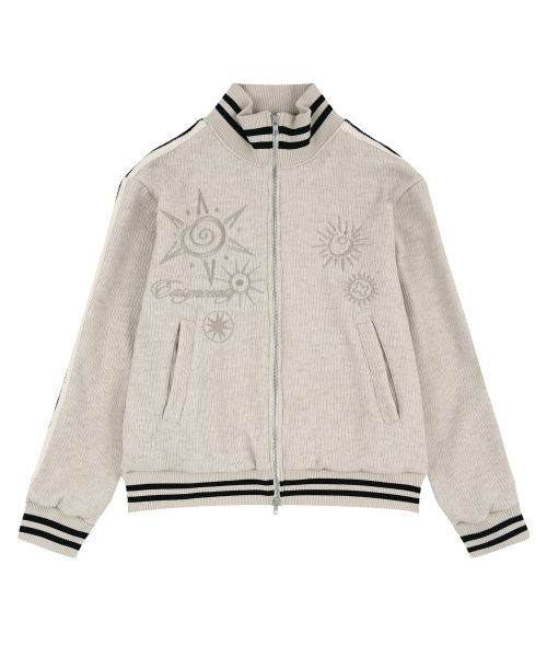 EASY NO EASY(イージーノーイージー)の「刺繍トラックジップニット-アイボリー(ニット/セーター・レディース・アイボリー・1/2)」の2枚目の写真