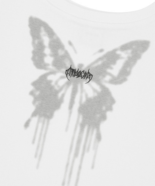 MAHAGRID（マハグリッド）の「『mahagrid/マハグリッド』BUTTERFLY GOTH WIDE NECK CROP TEE/バタフライ ゴワイドネック クロップ Tシャツ（Tシャツ/カットソー・レディース・ホワイト/チャコールグレー・FREE）」の8枚目の写真