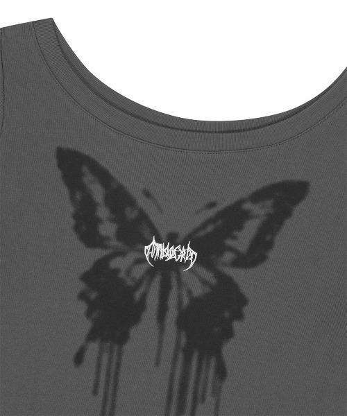 MAHAGRID（マハグリッド）の「『mahagrid/マハグリッド』BUTTERFLY GOTH WIDE NECK CROP TEE/バタフライ ゴワイドネック クロップ Tシャツ（Tシャツ/カットソー・レディース・ホワイト/チャコールグレー・FREE）」の11枚目の写真