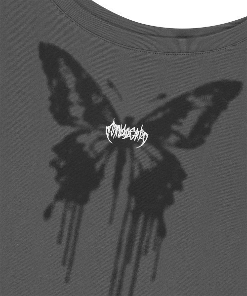 MAHAGRID（マハグリッド）の「『mahagrid/マハグリッド』BUTTERFLY GOTH WIDE NECK CROP TEE/バタフライ ゴワイドネック クロップ Tシャツ（Tシャツ/カットソー・レディース・ホワイト/チャコールグレー・FREE）」の12枚目の写真