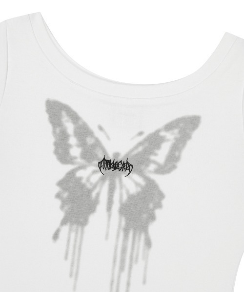 MAHAGRID（マハグリッド）の「『mahagrid/マハグリッド』BUTTERFLY GOTH WIDE NECK CROP TEE/バタフライ ゴワイドネック クロップ Tシャツ（Tシャツ/カットソー・レディース・ホワイト/チャコールグレー・FREE）」の7枚目の写真