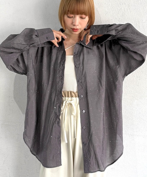 tiptop(ティップトップ)の「ストーン付きシアーシャツ(シャツ/ブラウス・レディース・チャコールグレー/ブルー系その他/オフホワイト・FREE)」の3枚目の写真