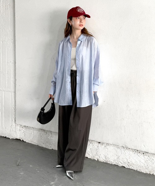 tiptop(ティップトップ)の「ストーン付きシアーシャツ(シャツ/ブラウス・レディース・チャコールグレー/ブルー系その他/オフホワイト・FREE)」の6枚目の写真
