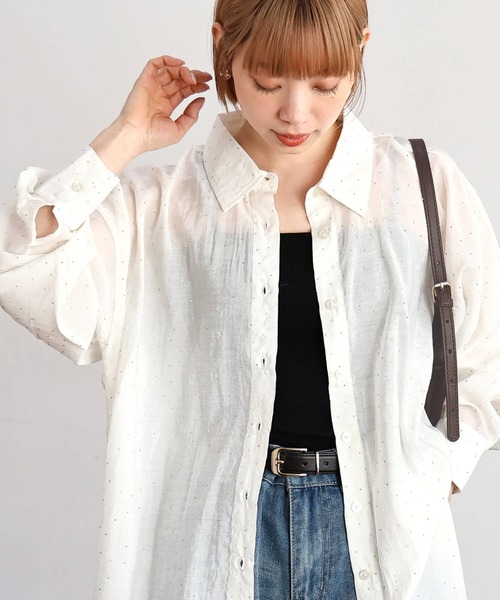 tiptop(ティップトップ)の「ストーン付きシアーシャツ(シャツ/ブラウス・レディース・チャコールグレー/ブルー系その他/オフホワイト・FREE)」の15枚目の写真
