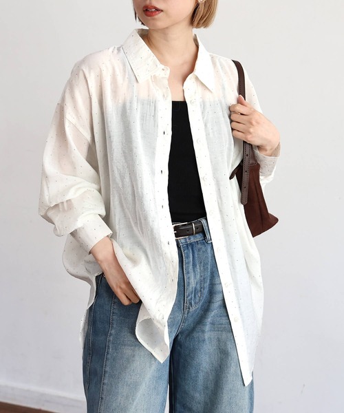 tiptop(ティップトップ)の「ストーン付きシアーシャツ(シャツ/ブラウス・レディース・チャコールグレー/ブルー系その他/オフホワイト・FREE)」の16枚目の写真