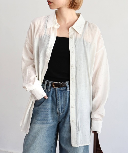 tiptop(ティップトップ)の「ストーン付きシアーシャツ(シャツ/ブラウス・レディース・チャコールグレー/ブルー系その他/オフホワイト・FREE)」の18枚目の写真