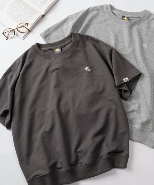 LOGOS（ロゴス）の「【71】【LOGOS/ロゴス】リーフロゴ ワンポイント刺繍 ミニ裏毛 スウェットTシャツ/レディース（Tシャツ/カットソー・レディース・ネイビー/イエロー/グレー/チャコールグレー・M/L）」の2枚目の写真