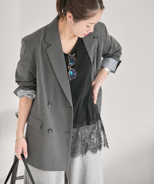 JOURNAL STANDARD（ジャーナルスタンダード）の「《追加2》レースヘムシアータンク（Tシャツ/カットソー・レディース・ホワイト/ブラック・FREE）」の2枚目の写真