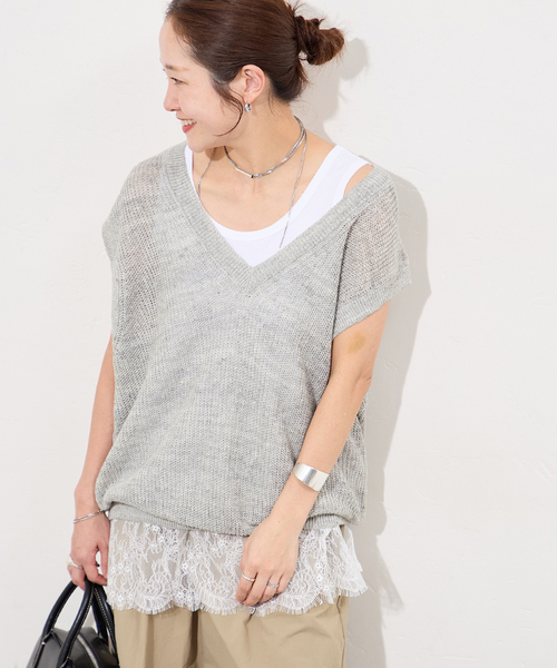 JOURNAL STANDARD（ジャーナルスタンダード）の「《追加2》レースヘムシアータンク（Tシャツ/カットソー・レディース・ホワイト/ブラック・FREE）」の10枚目の写真