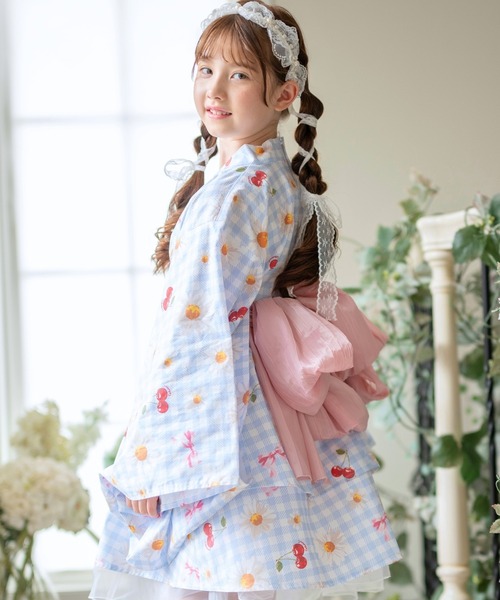 Catherine Cottage(キャサリンコテージ)の「背中ファスナー ワンピース浴衣ドレス【ZOZO限定先行予約受付中】(浴衣・キッズ・ピンク系/サックスブルー系/パープル系1/モーブ系/パープル系3/ナチュラル/パープル系2/ブラック系/ピンク系3・160/150/140/130/120/110)」の3枚目の写真