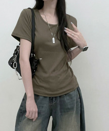 Uネック 半袖Tシャツ