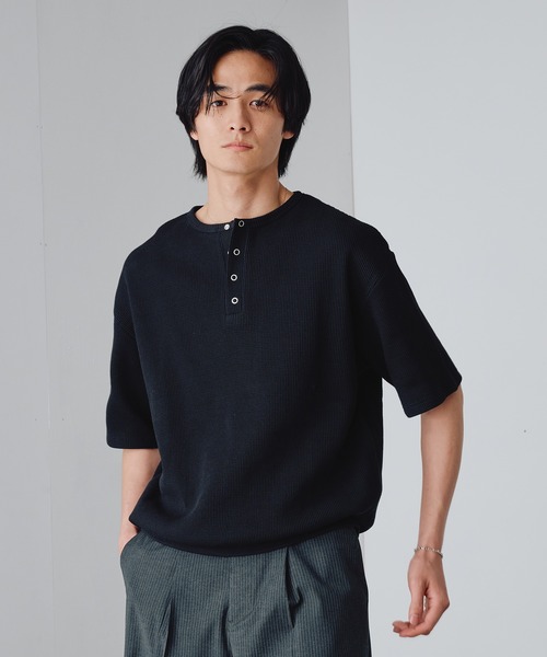 Adoon plain(アドーンプレーン)の「Snap Button Thermal Henry Neck T / スナップボタンサーマルヘンリーネックT(Tシャツ/カットソー・メンズ・ブラック/ライトグレー/レッド・LARGE/MEDIUM)」の14枚目の写真