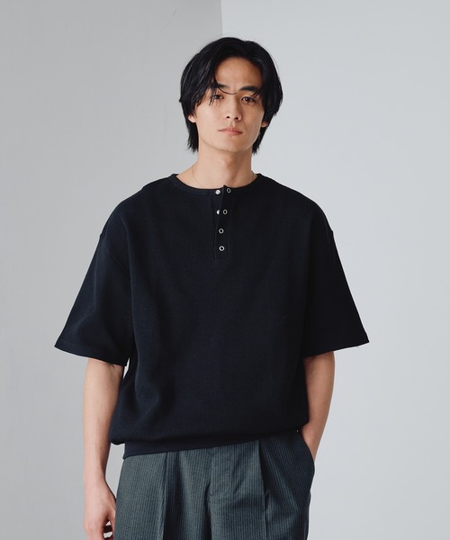 Adoon plain(アドーンプレーン)の「Snap Button Thermal Henry Neck T / スナップボタンサーマルヘンリーネックT(Tシャツ/カットソー・メンズ・ブラック/ライトグレー/レッド・LARGE/MEDIUM)」の16枚目の写真
