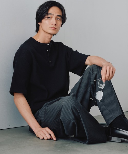 Adoon plain(アドーンプレーン)の「Snap Button Thermal Henry Neck T / スナップボタンサーマルヘンリーネックT(Tシャツ/カットソー・メンズ・ブラック/ライトグレー/レッド・LARGE/MEDIUM)」の17枚目の写真