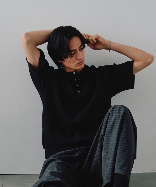 Adoon plain(アドーンプレーン)の「Snap Button Thermal Henry Neck T / スナップボタンサーマルヘンリーネックT(Tシャツ/カットソー・メンズ・ブラック/ライトグレー/レッド・LARGE/MEDIUM)」の20枚目の写真