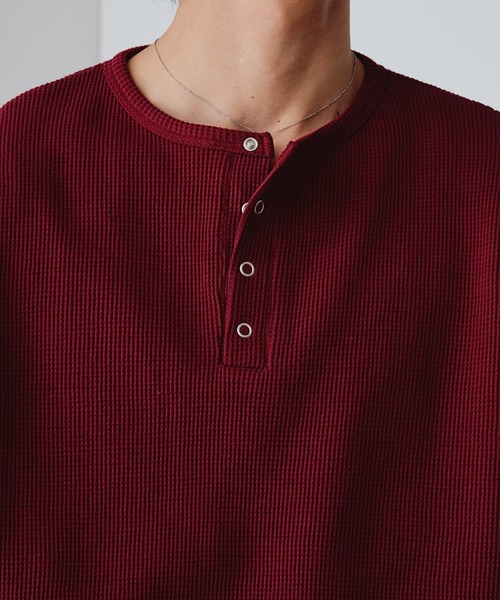 Adoon plain(アドーンプレーン)の「Snap Button Thermal Henry Neck T / スナップボタンサーマルヘンリーネックT(Tシャツ/カットソー・メンズ・ブラック/ライトグレー/レッド・LARGE/MEDIUM)」の7枚目の写真