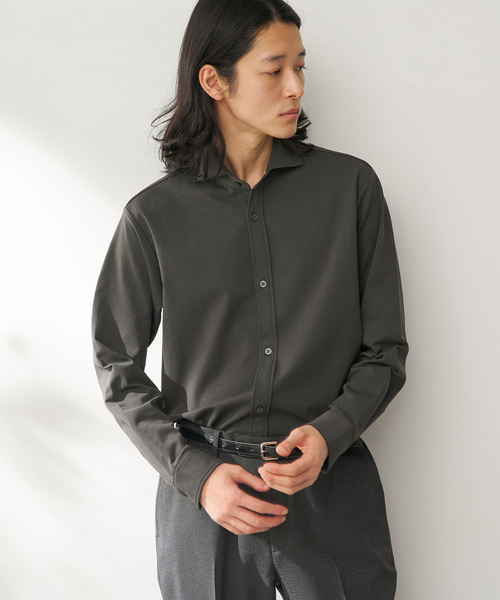 B.C STOCK(ベーセーストック)の「MULTI FUNCTION 32G PONTE ロングスリーブシャツ(シャツ/ブラウス・メンズ・ブラック/ホワイト/チャコールグレー・SMALL/X-LARGE/LARGE/MEDIUM)」の3枚目の写真