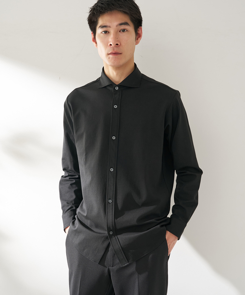 B.C STOCK(ベーセーストック)の「MULTI FUNCTION 32G PONTE ロングスリーブシャツ(シャツ/ブラウス・メンズ・ブラック/ホワイト/チャコールグレー・SMALL/X-LARGE/LARGE/MEDIUM)」の1枚目の写真