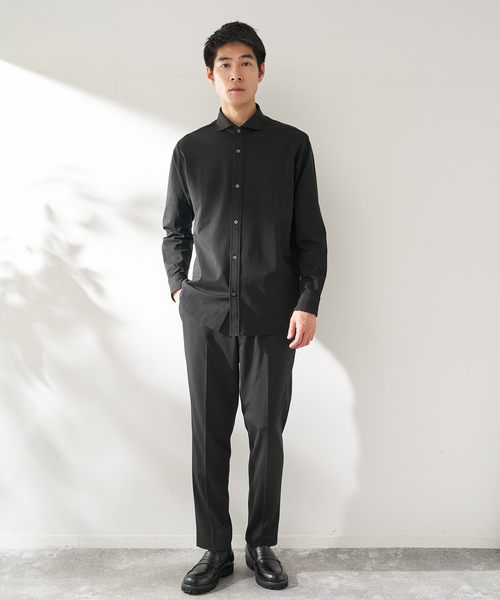 B.C STOCK(ベーセーストック)の「MULTI FUNCTION 32G PONTE ロングスリーブシャツ(シャツ/ブラウス・メンズ・ブラック/ホワイト/チャコールグレー・SMALL/X-LARGE/LARGE/MEDIUM)」の4枚目の写真