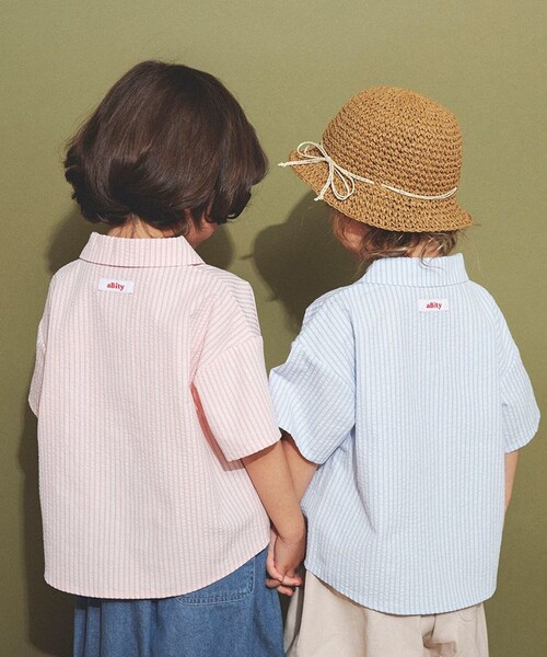 aBity select(アビティセレクト)の「【aBity select./アビティセレクト】ハートポケットストライプ半袖シャツ(Tシャツ/カットソー・キッズ・オレンジ/ブルー・100/130/120/110/90)」の13枚目の写真