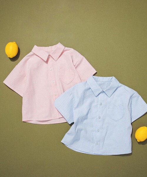 aBity select(アビティセレクト)の「【aBity select./アビティセレクト】ハートポケットストライプ半袖シャツ(Tシャツ/カットソー・キッズ・オレンジ/ブルー・100/130/120/110/90)」の3枚目の写真