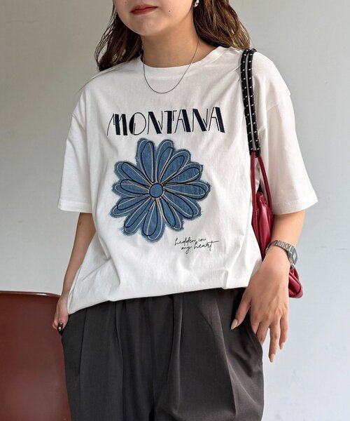 CPCM（シーピーシーエム）の「アソート刺繍半袖T（Tシャツ/カットソー・レディース・オフホワイト/チャコールグレー/アイボリー/ブラック/グレイッシュベージュ/ネイビー・FREE）」の2枚目の写真