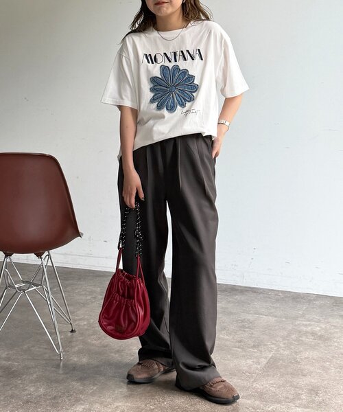 CPCM（シーピーシーエム）の「アソート刺繍半袖T（Tシャツ/カットソー・レディース・オフホワイト/チャコールグレー/アイボリー/ブラック/グレイッシュベージュ/ネイビー・FREE）」の8枚目の写真