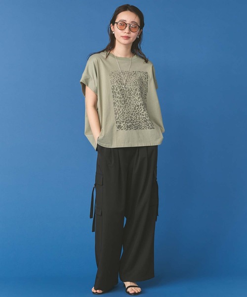 Munich（ミューニック）の「レオパードプリントタックフレンチスリーブT（Tシャツ/カットソー・レディース・カーキ/アイボリー・FREE）」の12枚目の写真