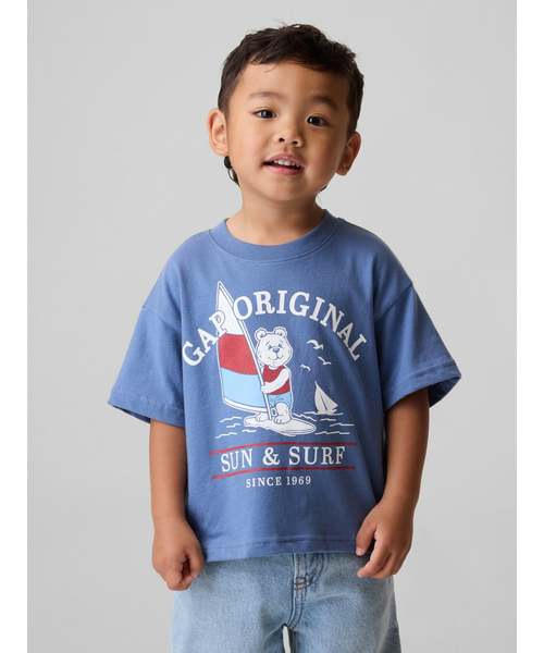 GAP(ギャップ)の「オーバーサイズ グラフィックTシャツ (幼児・ベビー)(Tシャツ/カットソー・キッズ・ライトブルー/ブルー/オフホワイト・100cm/95cm/90cm/80cm/110cm/105cm)」の3枚目の写真