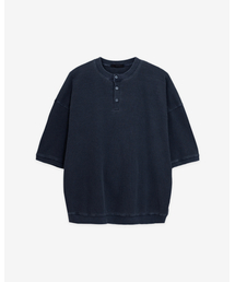INEXCIS（イネクシス）の「ピグメントワッフルボタンTシャツ (ネイビー)（Tシャツ/カットソー）」