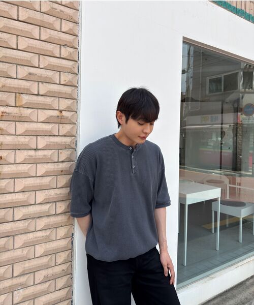 INEXCIS(イネクシス)の「ピグメントワッフルボタンTシャツ (ネイビー)(Tシャツ/カットソー・メンズ・その他・ONE SIZE)」の8枚目の写真