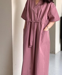 【大人上品】Vネック ドロスト ロングワンピース / 半袖 / ウエストマーク / 痩せ見え / 美シルエット / 2026 SS / 春夏服