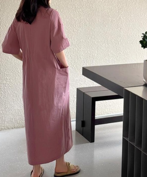 AMAJI(アマジ)の「【大人上品】Vネック ドロスト ロングワンピース / 半袖 / ウエストマーク / 痩せ見え / 美シルエット / 2026 SS / 春夏服(ワンピース・レディース・ネイビー/イエロー/ピンク・FREE)」の9枚目の写真