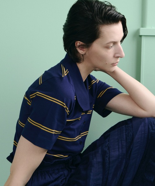 クリンクルクリンクルクリンクル ボーダー ポロシャツ 完売品 crinkle crinkle crinkle】row neck border polo/ローネックボーダー