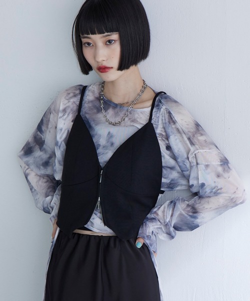 Lui's（ルイス）の「【miu企画/WEB限定】ダブルジップビスチェ（Tシャツ/カットソー・レディース・グレー/ブラック・FREE）」の6枚目の写真