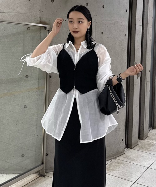 Lui's（ルイス）の「【miu企画/WEB限定】ダブルジップビスチェ（Tシャツ/カットソー・レディース・グレー/ブラック・FREE）」の22枚目の写真