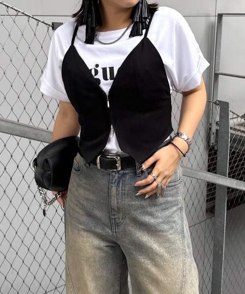 Lui's（ルイス）の「【miu企画/WEB限定】ダブルジップビスチェ（Tシャツ/カットソー・レディース・グレー/ブラック・FREE）」の21枚目の写真