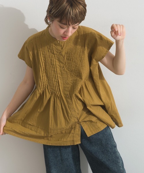 Fizz(フィズ)の「コットンキャンブリック ピンタックノースリーブ(シャツ/ブラウス・レディース・ホワイト/マスタード/ブラック・M)」の15枚目の写真