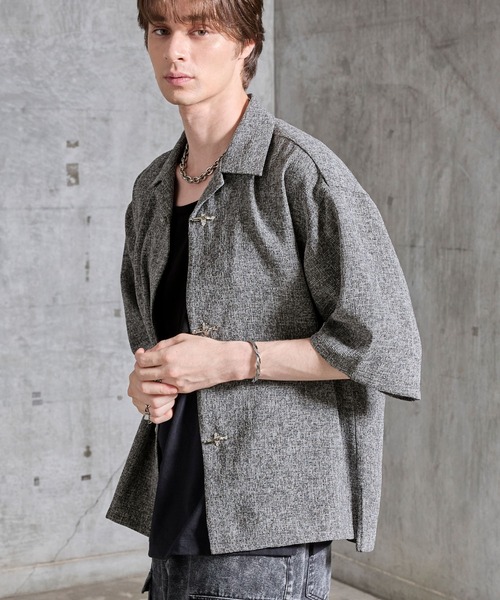 SERACE（セラス）の「【SERACE】Fireman tweed short sleeve shirt / ファイヤーマンツイード半袖シャツ（シャツ/ブラウス・メンズ・グレー/ブラック・S/M/L）」の3枚目の写真