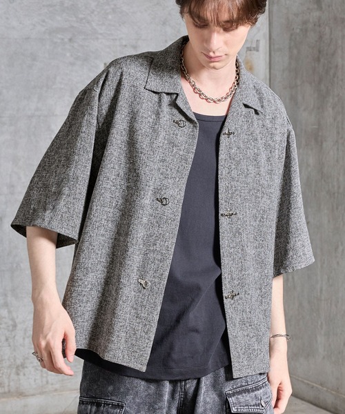 SERACE（セラス）の「【SERACE】Fireman tweed short sleeve shirt / ファイヤーマンツイード半袖シャツ（シャツ/ブラウス・メンズ・グレー/ブラック・S/M/L）」の9枚目の写真