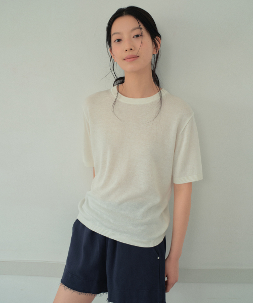 WEDNESDAYOASISFORWOMEN（ウェンズデー オアシス フォー ウーマン）の「ロワン リネン ラウンド ハーフ ニット_IVORY(WC26KN04)（ニット/セーター・レディース・アイボリー・OS）」の2枚目の写真