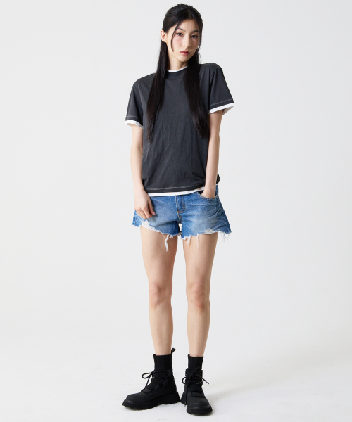 UNKNOWN PLANET(アンノウンプラネット)の「ヴィンテージダメージカットオフショーツブルー(その他パンツ・レディース・その他・SMALL/MEDIUM/LARGE)」の6枚目の写真