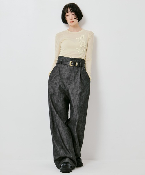 IHNN(イン)の「【IHNN/イン】DENIM WIDE PANTS/デニムワイドパンツ(デニムパンツ・レディース・ブラック・36/38)」の1枚目の写真