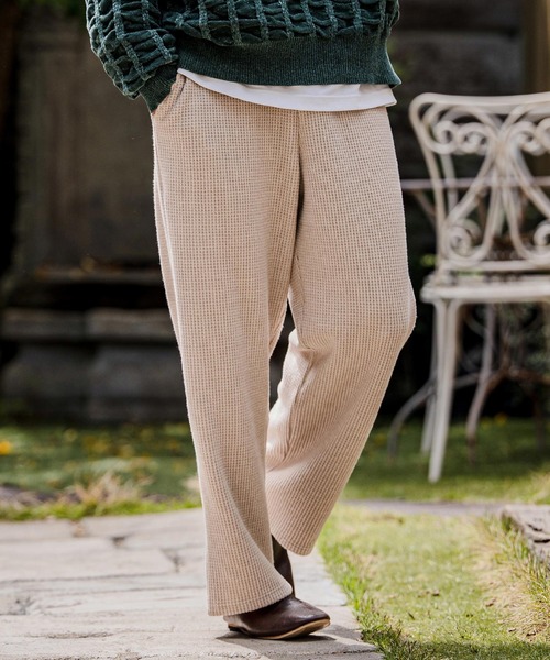 CAMBIO(カンビオ)の「mp15107-Brushed Waffle Wide Straight Pants ワッフルワイドストレートパンツ(A71526cmb)(その他パンツ・メンズ・キナリ/ブラック/チャコール・S/L/M)」の4枚目の写真