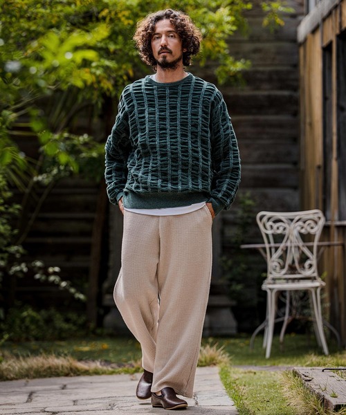CAMBIO(カンビオ)の「mp15107-Brushed Waffle Wide Straight Pants ワッフルワイドストレートパンツ(A71526cmb)(その他パンツ・メンズ・キナリ/ブラック/チャコール・S/L/M)」の6枚目の写真