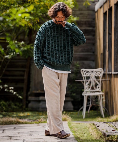 CAMBIO(カンビオ)の「mp15107-Brushed Waffle Wide Straight Pants ワッフルワイドストレートパンツ(A71526cmb)(その他パンツ・メンズ・キナリ/ブラック/チャコール・S/L/M)」の7枚目の写真