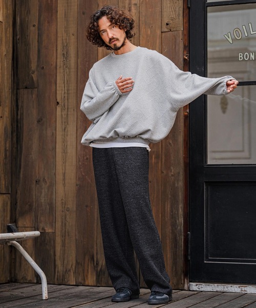 CAMBIO(カンビオ)の「mp15107-Brushed Waffle Wide Straight Pants ワッフルワイドストレートパンツ(A71526cmb)(その他パンツ・メンズ・キナリ/ブラック/チャコール・S/L/M)」の15枚目の写真