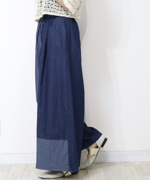 DISKEEN SURE(ディスキーンシュアー)の「配色デザインでスタイルアップ!ワイドデニムパンツ デニム ワイドパンツ(デニムパンツ・レディース・ブルー/ブラック・FREE)」の13枚目の写真