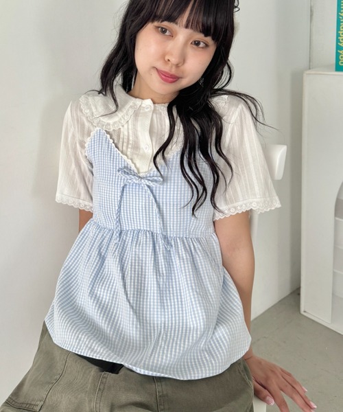 SOLLON.(ソルロン)の「ミルキーチェックビスチェキャミソール(キャミソール・レディース・ライトブルー/ライトグリーン/ベージュ・FREE)」の13枚目の写真